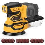 Cordless Orbital Sander for Dewalt 20V Battery, Brushless 6 Variable Speeds, 6000 to 12000 OPM, 12Pcs Sandpapers With Dust Collector for Woodworking Sanding (Battery Not Included) (Yellow)