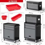 8-Drawer Tool Chest with Wheels,42'' Rolling Tool Chest Heavy Duty,Detachable Top Tool Box,Tool Cabinet with Hooks,Liners,Tray Divider,Rolling Tool Box for Garage Storage, Workshop,Warehouse,Black