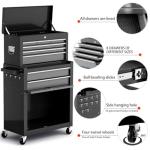 8-Drawer Tool Chest with Wheels,42'' Rolling Tool Chest Heavy Duty,Detachable Top Tool Box,Tool Cabinet with Hooks,Liners,Tray Divider,Rolling Tool Box for Garage Storage, Workshop,Warehouse,Black