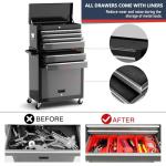8-Drawer Tool Chest with Wheels,42'' Rolling Tool Chest Heavy Duty,Detachable Top Tool Box,Tool Cabinet with Hooks,Liners,Tray Divider,Rolling Tool Box for Garage Storage, Workshop,Warehouse,Black