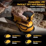 Cordless Orbital Sander for Dewalt 20V Battery, Brushless 6 Variable Speeds, 6000 to 12000 OPM, 12Pcs Sandpapers With Dust Collector for Woodworking Sanding (Battery Not Included) (Yellow)