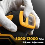 Cordless Orbital Sander for Dewalt 20V Battery, Brushless 6 Variable Speeds, 6000 to 12000 OPM, 12Pcs Sandpapers With Dust Collector for Woodworking Sanding (Battery Not Included) (Yellow)