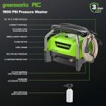 Greenworks 1900 PSI (SGS Certified) 1.2 GPM 13Amp Portable Compact Electric Pressure Washer, Power Washer for Cars, Driveways, Patios, Patio Furniture & Around Pools