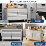 61 Inch Rolling Tool Chest Workbench with Solid Wood Top, 9 Drawer Lockable Tool Storage Cabinet on Wheels, Heavy Duty Mobile Tool Box Cart for Garage, Workshop and Repair Shop