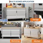 61 Inch Rolling Tool Chest Workbench with Solid Wood Top, 9 Drawer Lockable Tool Storage Cabinet on Wheels, Heavy Duty Mobile Tool Box Cart for Garage, Workshop and Repair Shop