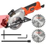 Yunirvana 4Amp 3500RPM Mini Circular Saw with Laser Guide, Vacuum Adapter, Blade Wrench and Rip Guide, Max. Cutting Depth1-5/8"(90°), 1-1/10"(45°）Compact Saw with 2 pcs 4-1/2" 24T TCT Blades