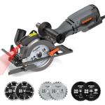 DOVAMAN Circular Saw, 5.8A 4-1/2" Circular Saw w/Laser, Metal Auxiliary Handle, 6 Blades (4½", 4¾"), Cutting Depth 1-11/16" (90°), 1-3/8" (45°), Ideal for Wood, Soft Metal, Plastic, Tile - MCS01A