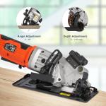 Yunirvana 4Amp 3500RPM Mini Circular Saw with Laser Guide, Vacuum Adapter, Blade Wrench and Rip Guide, Max. Cutting Depth1-5/8"(90°), 1-1/10"(45°）Compact Saw with 2 pcs 4-1/2" 24T TCT Blades