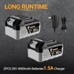 DEKOPRO 20V Cordless Circular Saw, 6-1/2-Inch Blade, 4500 RPM Circular Saw Cordless with 2 Battery and Charger（ 4.0Ah ）