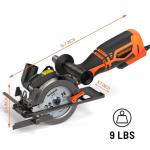 DOVAMAN Circular Saw, 5.8A 4-1/2" Circular Saw w/Laser, Metal Auxiliary Handle, 6 Blades (4½", 4¾"), Cutting Depth 1-11/16" (90°), 1-3/8" (45°), Ideal for Wood, Soft Metal, Plastic, Tile - MCS01A