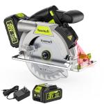 Yowmoft 20V Cordless Circular Saw with 6-1/2-Inch Blade, 5600Rpm Brushless Battery Circular Saw with LED Light & Red Beam Guide & Battery and Charger (4.0Ah)