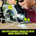 Yowmoft 20V Cordless Circular Saw with 6-1/2-Inch Blade, 5600Rpm Brushless Battery Circular Saw with LED Light & Red Beam Guide & Battery and Charger (4.0Ah)