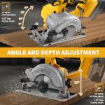 5 Inch Circular Saw Compatible with Dewalt 20V Max Battery(No Battery), Brushless Cordless Round Saw Kit with 0-45° Cutting Bevel, 6200 RPM, Idea for Wood Plastic Soft Metal