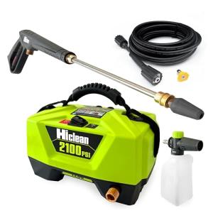 Hiclean Electric Pressure Washer 2100 PSI - Portable Power Washer for Car Detailing, Patios, Fences and Outdoor Cleaning, Compact Design with Foam Cannon, Turbo and Fan Nozzles, ETL Certified