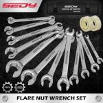 SEDY 14-Piece Flare Nut Wrench Set with PTFE Tape, Metric & SAE Brake Line Wrench Offset 1/4"-7/8"& 9-21mm Set Double Open End with Organizer Pouch for Repairing and Removing Nuts