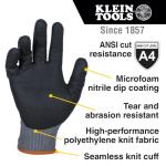 Klein Tools 60588 Work Gloves, Knit Dipped Cut Resistant ANSI A4 Nitrile Coated Gloves, HPPE Fabric, Touchscreen Capable, Medium, 2-Pair