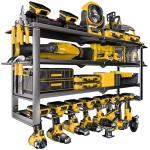 Spampur Large Power Tool Organizer Wall Mount, 4-Tier Rack with Charging Station & 8 Drill Holders, Garage Workshop Tool Storage, Gift for Husband/Dad
