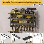 Spampur Large Power Tool Organizer Wall Mount, 4-Tier Rack with Charging Station & 8 Drill Holders, Garage Workshop Tool Storage, Gift for Husband/Dad