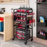 INGIORDAR Large Power Tool Organizer Cart with Charging Station, Garage Floor Standing Rolling Drill and Tools Battery Storage Cart on Wheels, Heavy Duty Utility Rack Shelf for Men, Husband, Father.