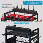 INGIORDAR Large Power Tool Organizer Cart with Charging Station, Garage Floor Standing Rolling Drill and Tools Battery Storage Cart on Wheels, Heavy Duty Utility Rack Shelf for Men, Husband, Father.