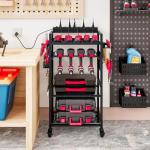 INGIORDAR Large Power Tool Organizer Cart with Charging Station, Garage Floor Standing Rolling Drill and Tools Battery Storage Cart on Wheels, Heavy Duty Utility Rack Shelf for Men, Husband, Father.