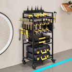 INGIORDAR Large Power Tool Organizer Cart with Charging Station, Garage Floor Standing Rolling Drill and Tools Battery Storage Cart on Wheels, Heavy Duty Utility Rack Shelf for Men, Husband, Father.