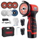 TEENO Cordless Angle Grinder Kit, 19,500 RPM Mini Electric Angle Grinding Tool with 2 pcs 16.8V 2000mAh Batteries and 6 Cutting Discs, 3-Inch Handheld Grinder for Metal/Wood Cutting and Grinding