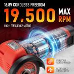 TEENO Cordless Angle Grinder Kit, 19,500 RPM Mini Electric Angle Grinding Tool with 2 pcs 16.8V 2000mAh Batteries and 6 Cutting Discs, 3-Inch Handheld Grinder for Metal/Wood Cutting and Grinding