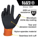 Klein Tools 60582 Work Gloves, Knit Dipped Cut Resistant ANSI A1 Nitrile Coated Gloves, Nylon-Spandex, Touchscreen Capable, X-Large, 2-Pair