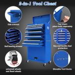 Kirmosal 13 Drawer Tool Chest,Toolbox with Wheels, Rolling Tool Cabinets with Drawers, Top Detachable Tool Chest with Hooks Handles for Workshop Mechanical Garage - Blue