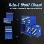 Kirmosal 13 Drawer Tool Chest,Toolbox with Wheels, Rolling Tool Cabinets with Drawers, Top Detachable Tool Chest with Hooks Handles for Workshop Mechanical Garage - Blue