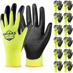 OKIAAS Work Gloves for Men，Ultra Thin and Lightweight Working Gloves with Grip, 12 Pairs Bulk Pack Construction Gloves with Polyurethane Coating, Safety Gloves for Light Duty Work (Green, Large)