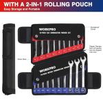 WORKPRO 20-piece Combination Wrench Set, Metric 6-18mm & SAE 1/4”- 3/4”, Cr-V Steel, 12-point Wrenches Set with 2-in-1 Rolling Pouch