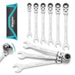 DURATECH 9-Piece Flex-Head Ratcheting Wrench Set, Combination Wrench Sets, 72 Tooth, Metric, 8, 10, 11, 12, 13, 14, 15, 16, 17mm, CR-V Steel, with Rolling Pouch