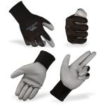 ACKTRA Ultra-Thin PU Safety WORK GLOVES 12 Pairs, WG002 Black/Black, Small