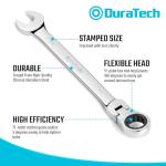 DURATECH 9-Piece Flex-Head Ratcheting Wrench Set, Combination Wrench Sets, 72 Tooth, Metric, 8, 10, 11, 12, 13, 14, 15, 16, 17mm, CR-V Steel, with Rolling Pouch