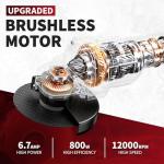 FULLYEA Cordless Angle Grinder,4-1/2 inch Brushless Electric Grinder Power Tools, 12000 RPM, 2x4.0Ah Battery, 3 Variable Speeds Metal Grinder with Auxiliary Handle for Cutting, Grinding, Polishing