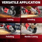 FULLYEA Cordless Angle Grinder,4-1/2 inch Brushless Electric Grinder Power Tools, 12000 RPM, 2x4.0Ah Battery, 3 Variable Speeds Metal Grinder with Auxiliary Handle for Cutting, Grinding, Polishing