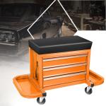 PM PERFORMOTOR 3-Drawer Tool Chest Rolling Mechanic Seat with Tool Trays,350lbs Max Weight Capacity, Orange,PM-TOL-RST1-OG