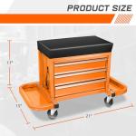 PM PERFORMOTOR 3-Drawer Tool Chest Rolling Mechanic Seat with Tool Trays,350lbs Max Weight Capacity, Orange,PM-TOL-RST1-OG