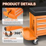 PM PERFORMOTOR 3-Drawer Tool Chest Rolling Mechanic Seat with Tool Trays,350lbs Max Weight Capacity, Orange,PM-TOL-RST1-OG