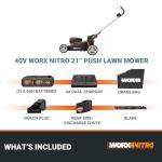 WORX Nitro 21" Cordless Lawn Mower, Brushless Electric Mower for 1/2 Acre, Push Lawn Mower with 7-Position Height Adjustment, 2 × 5.0 Ah Batteries & Charger Included, WG752
