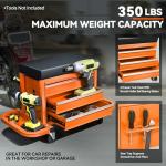PM PERFORMOTOR 3-Drawer Tool Chest Rolling Mechanic Seat with Tool Trays,350lbs Max Weight Capacity, Orange,PM-TOL-RST1-OG