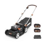 WORX 17'' Cordless Lawn Mower, 2 in 1 Electric Mower Cuts to Edge, Compact & Lightweight Push Lawn Mower with 6-Position Height Adjustment for Medium Size Yards, 2 Batteries & Charger Included, WG745
