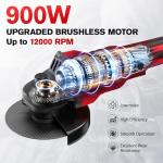 FULLYEA Cordless Angle Grinder 4-1/2 inch, 12000 RPM Brushless Motor Electric Grinder Power Tools with 2x4.0Ah Battery & Fast Charger, Power Metal Grinder for Cutting, Grinding, Polishing