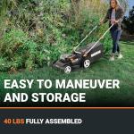 WORX 17'' Cordless Lawn Mower, 2 in 1 Electric Mower Cuts to Edge, Compact & Lightweight Push Lawn Mower with 6-Position Height Adjustment for Medium Size Yards, 2 Batteries & Charger Included, WG745