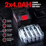 FULLYEA Cordless Angle Grinder 4-1/2 inch, 12000 RPM Brushless Motor Electric Grinder Power Tools with 2x4.0Ah Battery & Fast Charger, Power Metal Grinder for Cutting, Grinding, Polishing