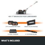 WORX 17'' Cordless Lawn Mower, 2 in 1 Electric Mower Cuts to Edge, Compact & Lightweight Push Lawn Mower with 6-Position Height Adjustment for Medium Size Yards, 2 Batteries & Charger Included, WG745