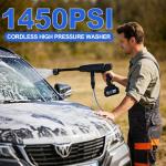 Beiguoo Cordless Pressure Washer Battery Powered, Cordless Power Washer, 1450 PSI Portable Handheld Power Washer with Brushless Motor, 6-in-1 Nozzel, 2pcs 4.0Ah Battery Pressure Washer for Car, Home