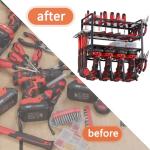 Power Tool Organizer, 4 Layers Heavy Duty Metal Tool Shelf, Drill Holder Wall Mount, Utility Storage Rack for Cordless Drill Charging Station Screwdriver, black